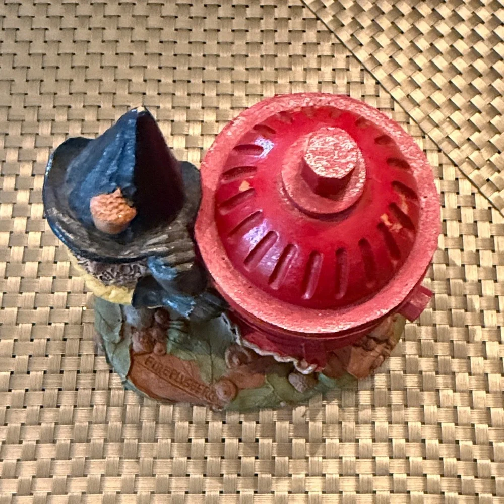 Charming Gnome with Red Fire Hydrant Figurine (Tom Clark) Collectible